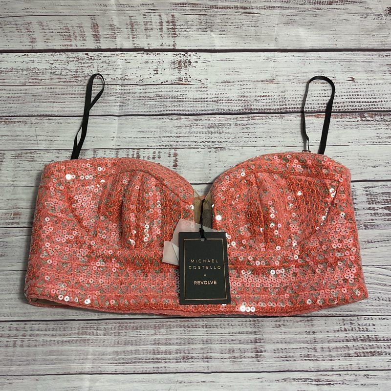NWT Michael Costello X Resolve Pink Sequin Sleeveless Bustier Top - Size S