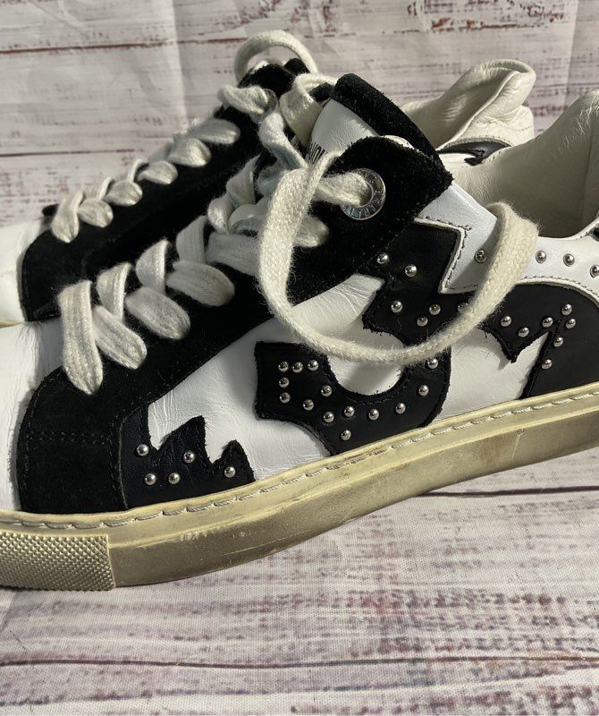 Zadig & Voltaire Nash Women's White Leather Studded Accent Sneaker Made in Italy