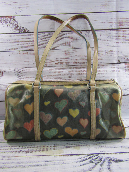 Vintage Dooney & Bourke Graffiti Heart Women's Coated Canvas Heart Shoulder Bag
