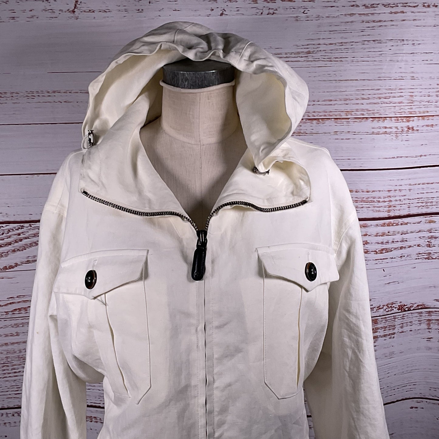 GIORGIO ARMANI Men's White Linen Hooded Casual Adjusted Waist Jacket- SZ 48R