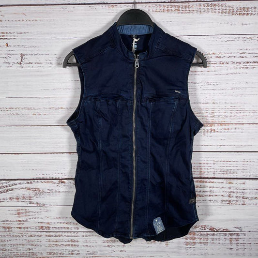 NWT G-Star Raw Slim Fit Sleeveless Midge Dumont Denim Zip Y2K Vest - Size XS