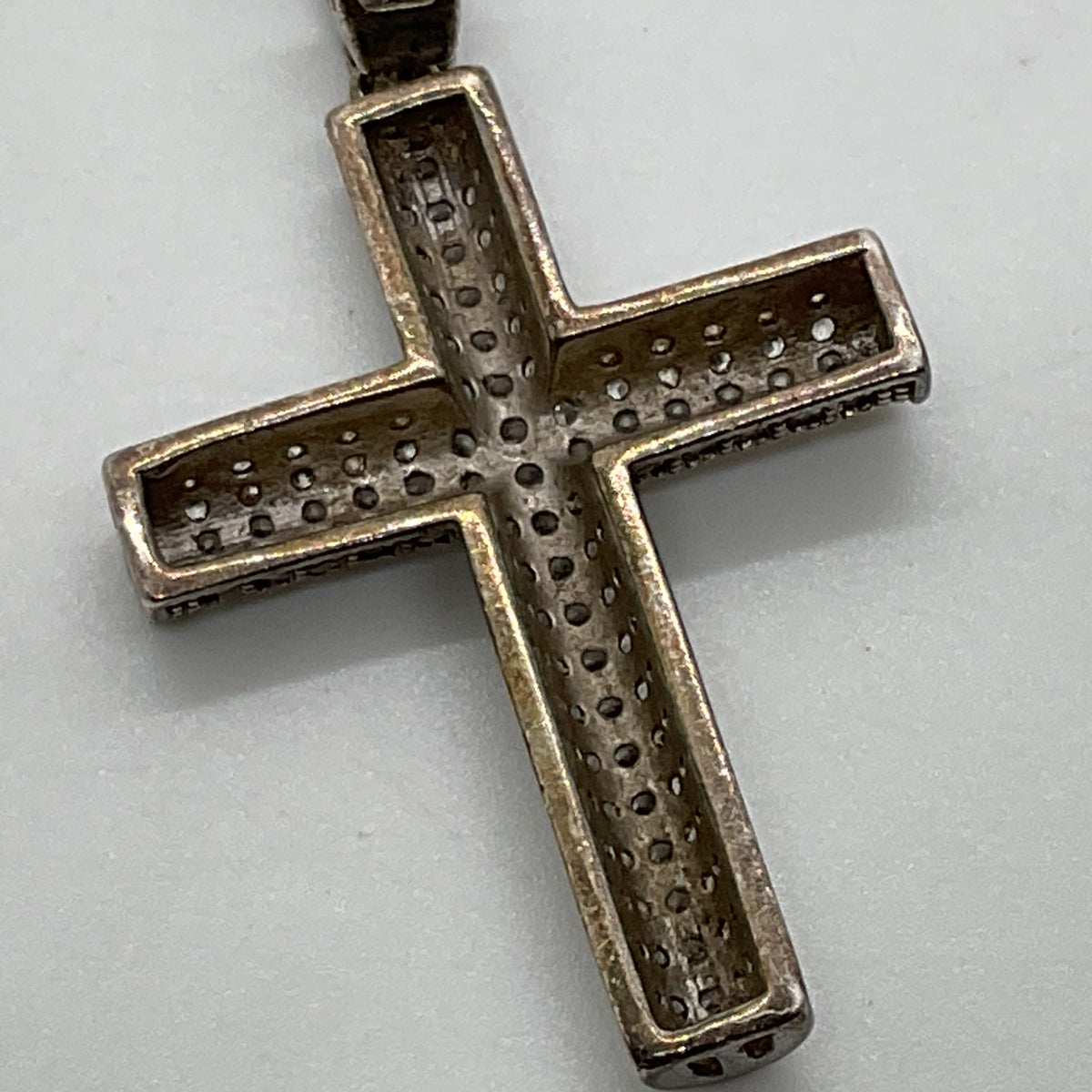 BS Sterling Silver & Rhinestone Cross 1.5" Pendant- 3.64g