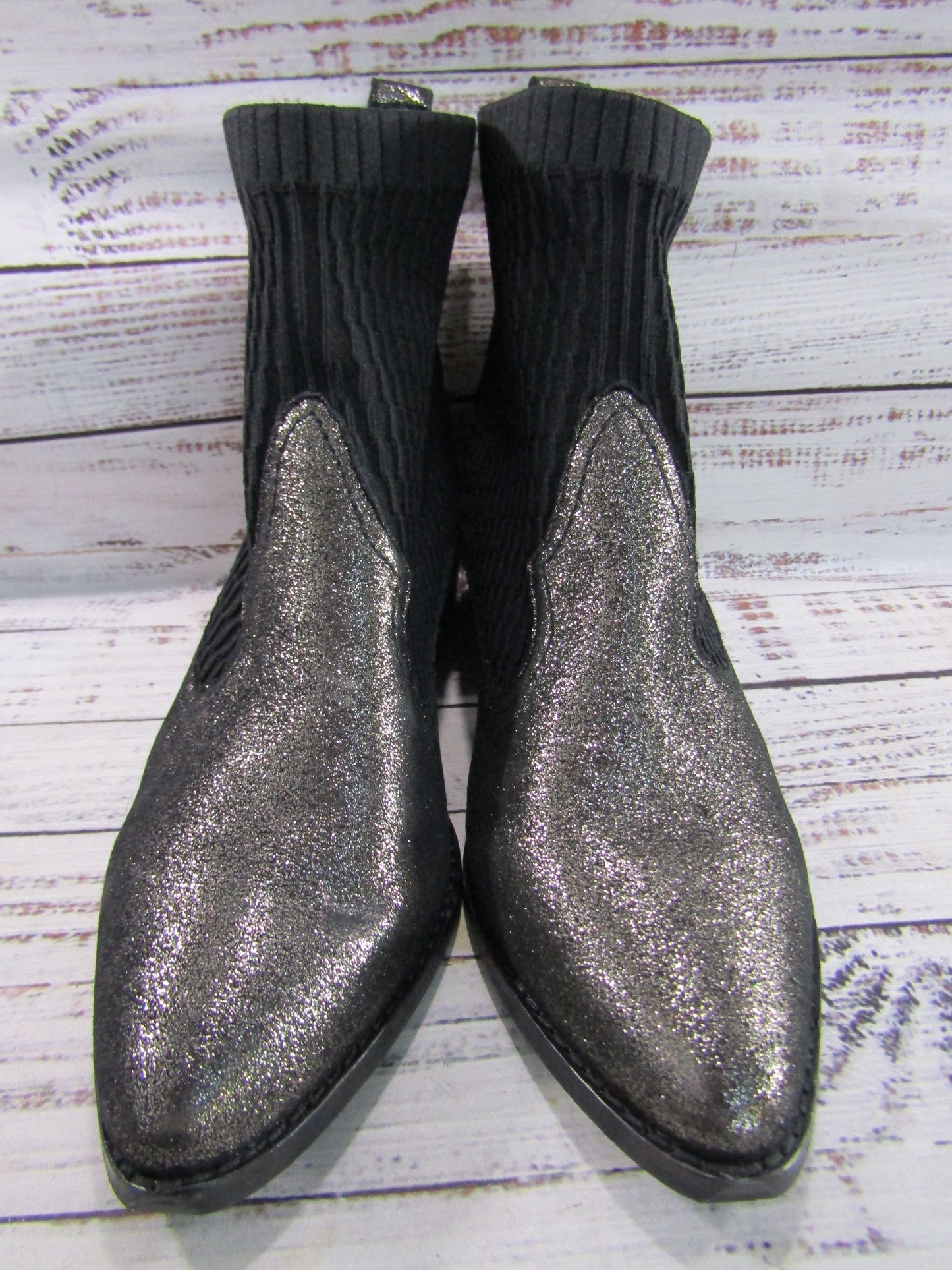 Cecelia New York Tomas Women's Metallic Suede Black Sock Boot Size 6