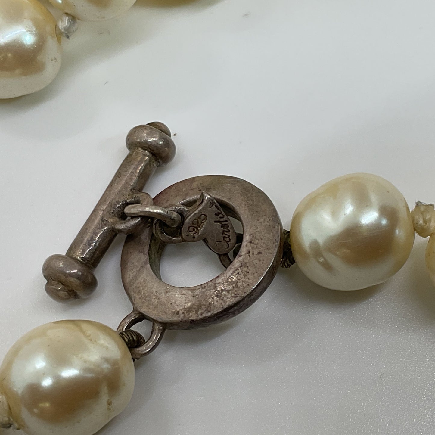 VTG. CAROLEE Sterling Silver & Faux Pearl Necklace- 17"