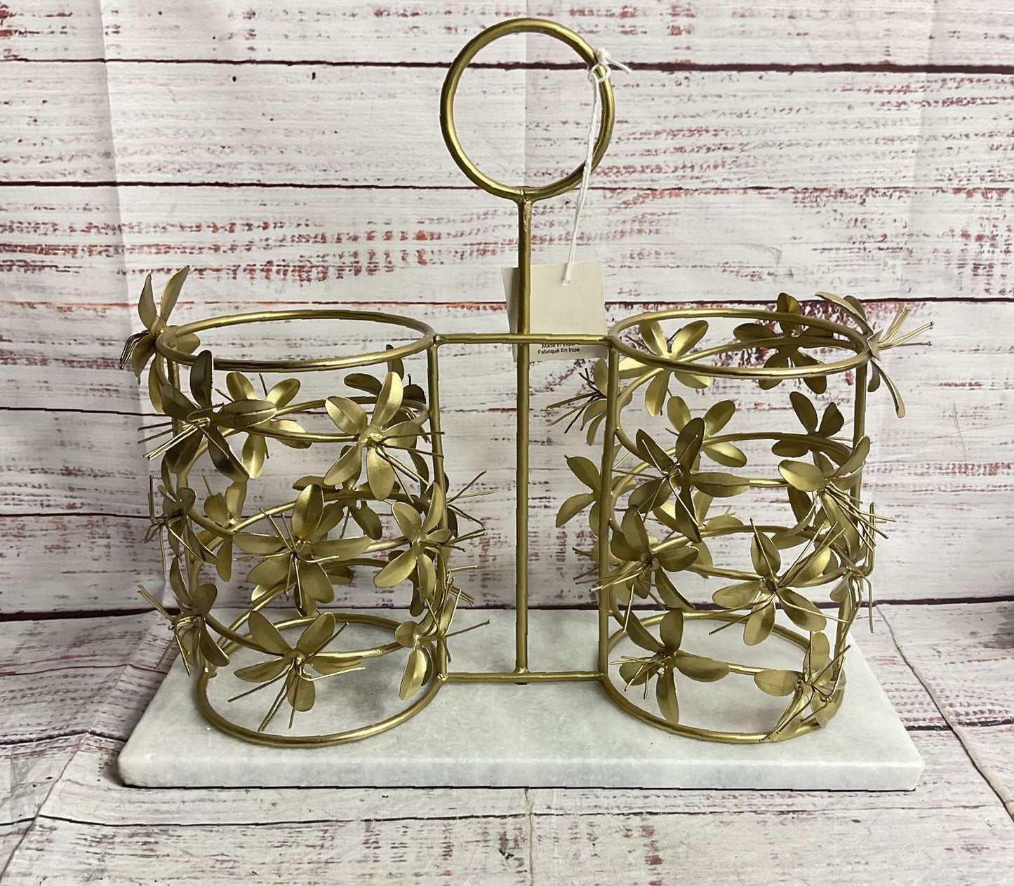 Anthropologie Floral Wine Bottle Caddy Brass