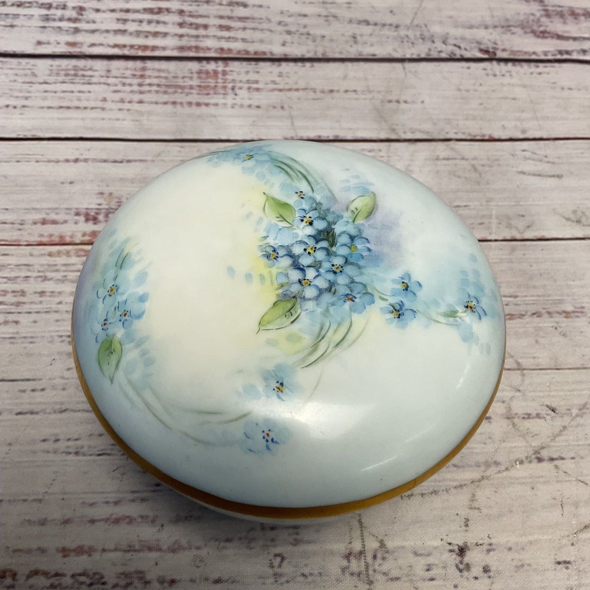 Antique M Z Austria Ceramic Blue Floral Hand Drawn Lidded Box