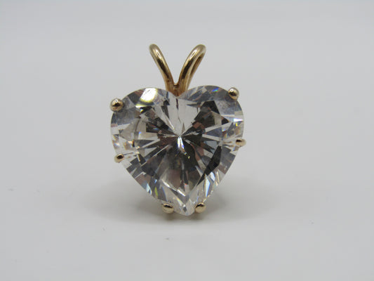 14k Yellow Gold 16mm CZ Heart Pendant