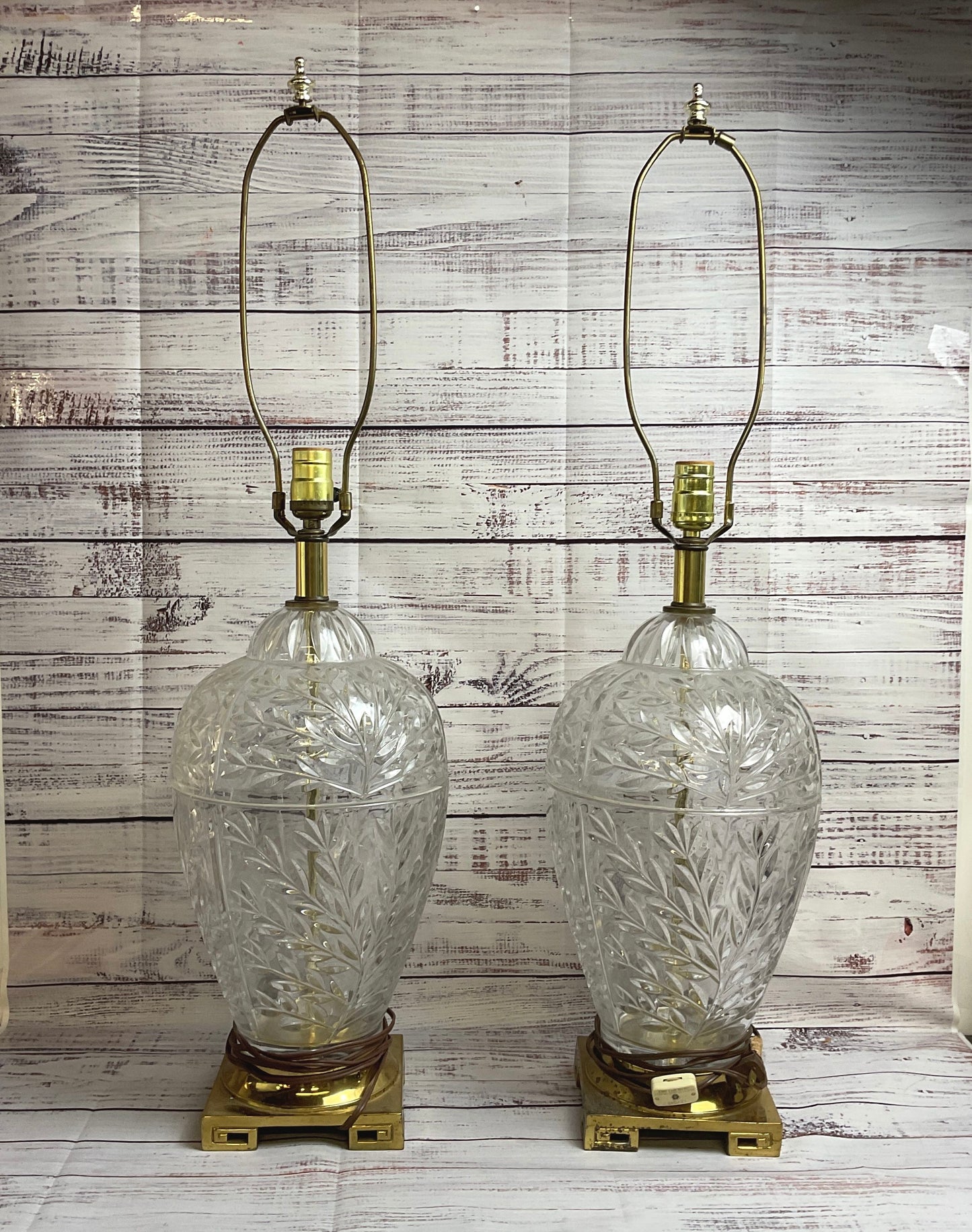 Vintage Pair Of Hollywood Regency French Style Cut Crystal Bulbous Table Lamps