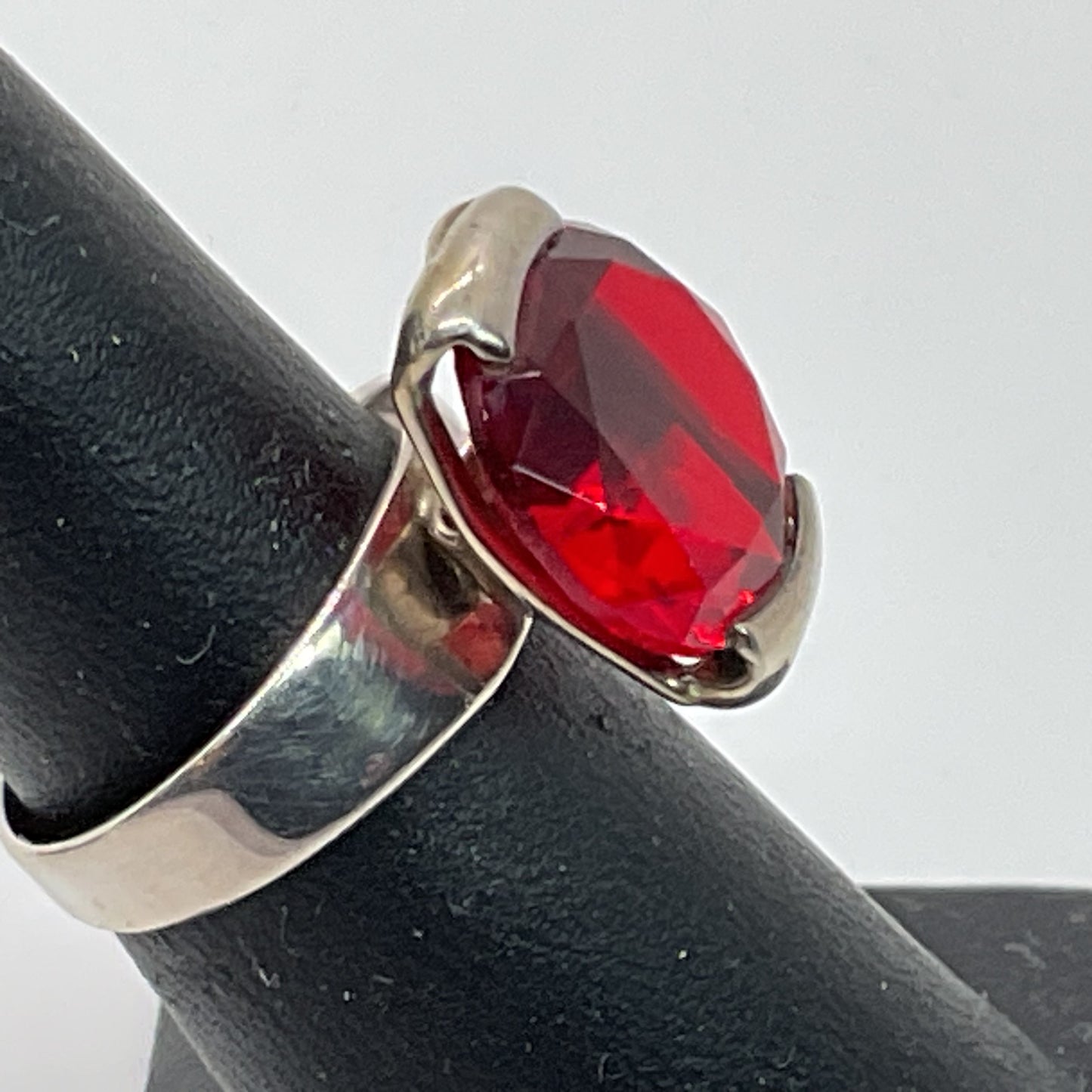 FRANTHEY Sterling Silver 13mm Red Stone Adjustable Ring- 4.59g