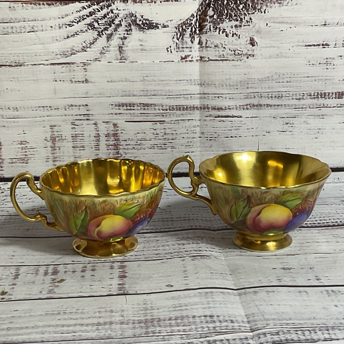 Set of 2 VTG./ANTIQUE ANSLEY England Bone China Orchard Gold Teacups