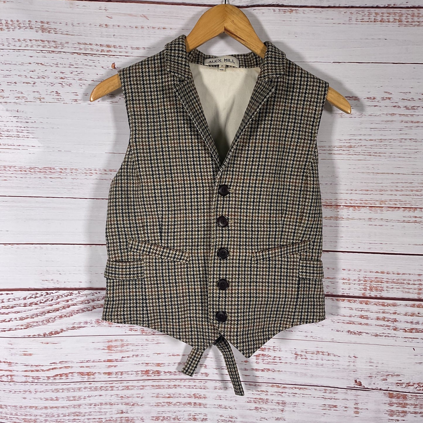 Alex Mill Jason Brown Wool Tweed Houndstooth Vest - Size M