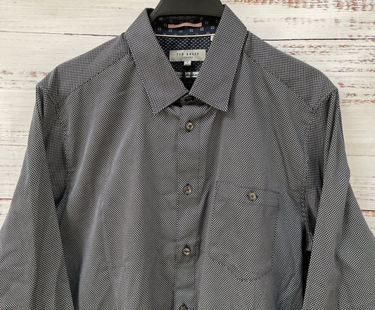 Ted Baker Men's Gray Cotton Blend Button Down Slim Fit Shirt Size L
