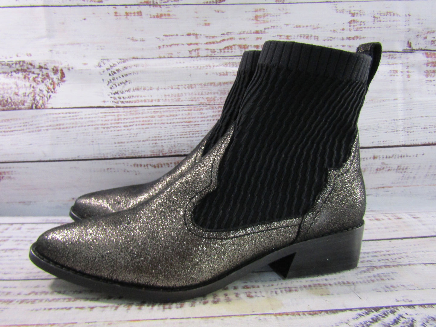 Cecelia New York Tomas Women's Metallic Suede Black Sock Boot Size 6