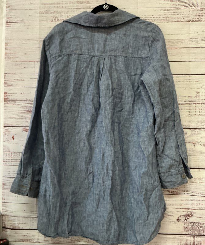 Women's Flax Blue Linen Button Down Blouse Size S Retail $115