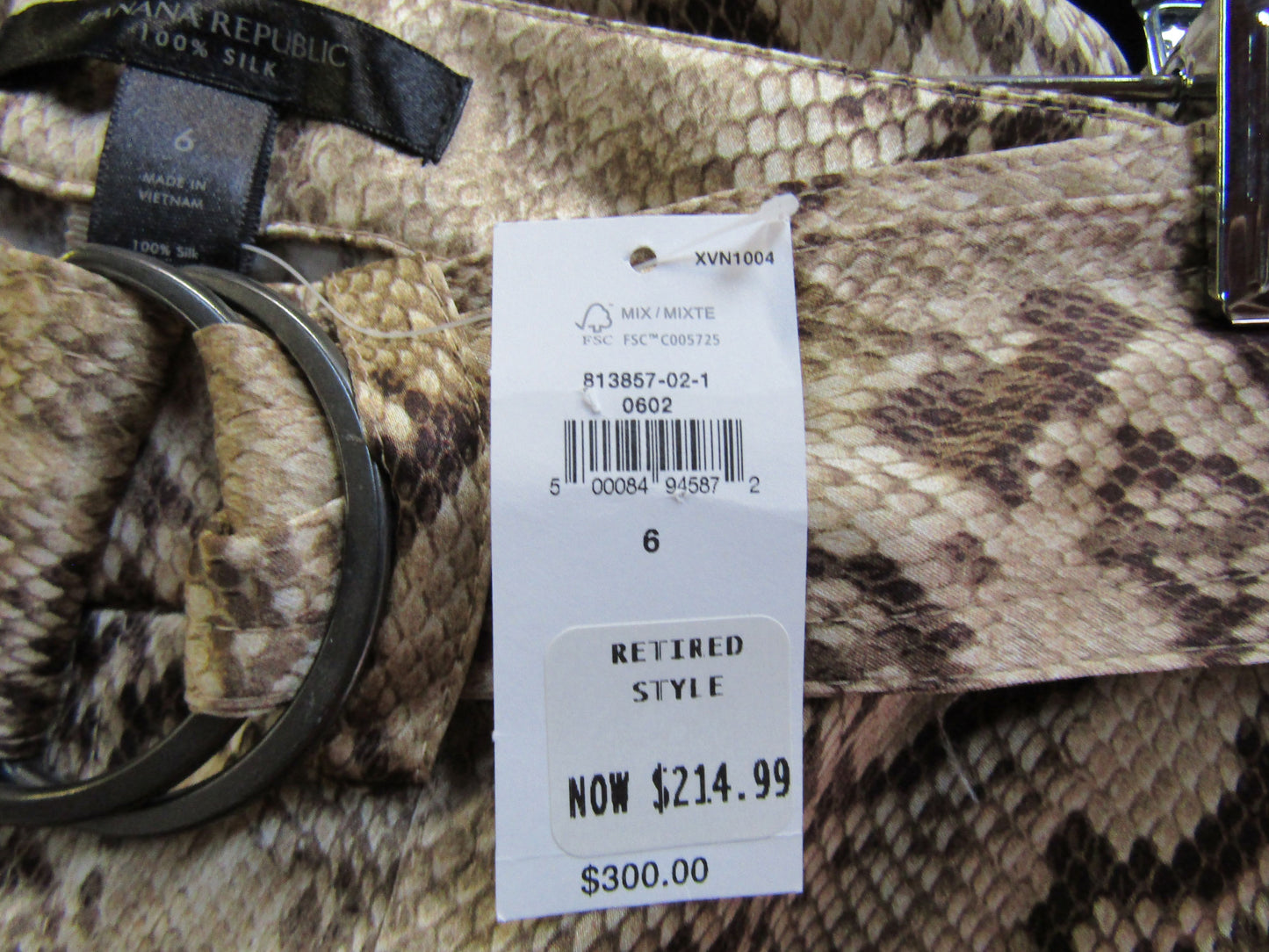 Banana Republic Allure Women's Brown Silk Python Snake Print Cargo Pants Size 6