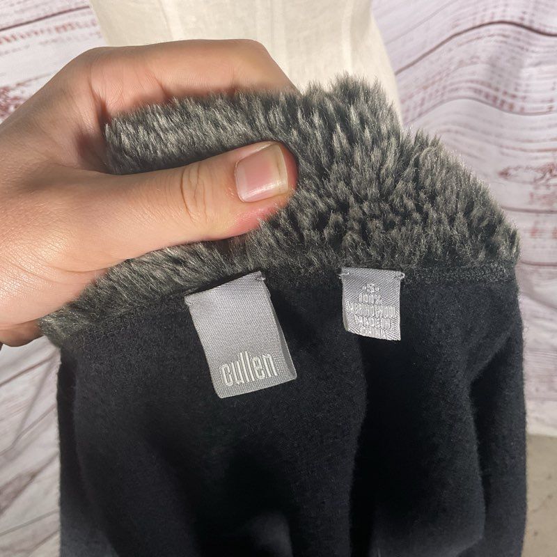 Cullen Black Wool Faux Fur Collar Mid-Length Cardigan Coat - Size S