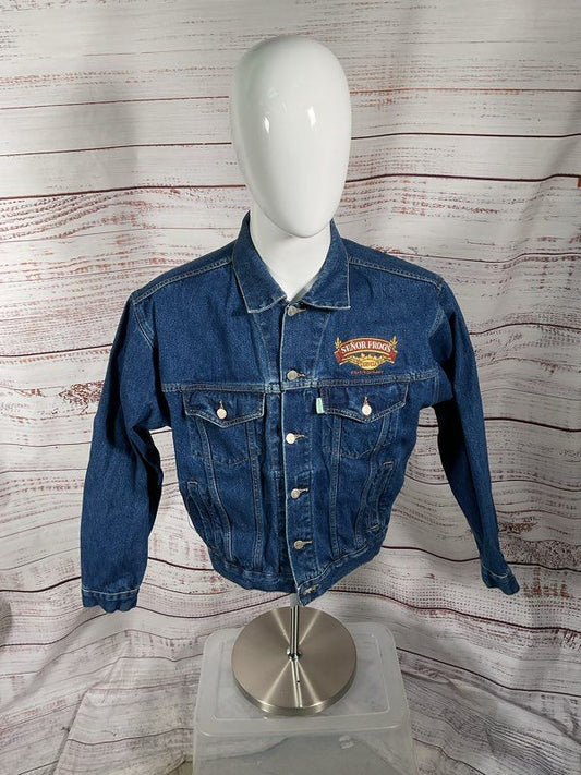 Vintage Senor Frog's Trucker Denim Jacket Embroidered Logo Be Green Size 40 (L)