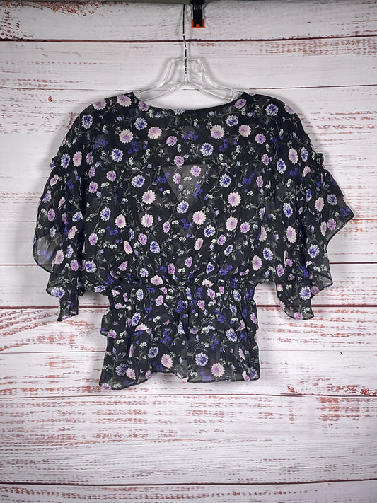 The Kooples Black Purple Flower Sheer Short Sleeve - Size 1