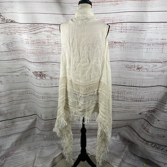 Rag & Bone Kara Playa Fringe Knit Linen Blend Long White Hippie Boho Vest OS
