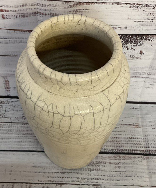 Hand Made Vintage Crackle Ceramic Vase Beige