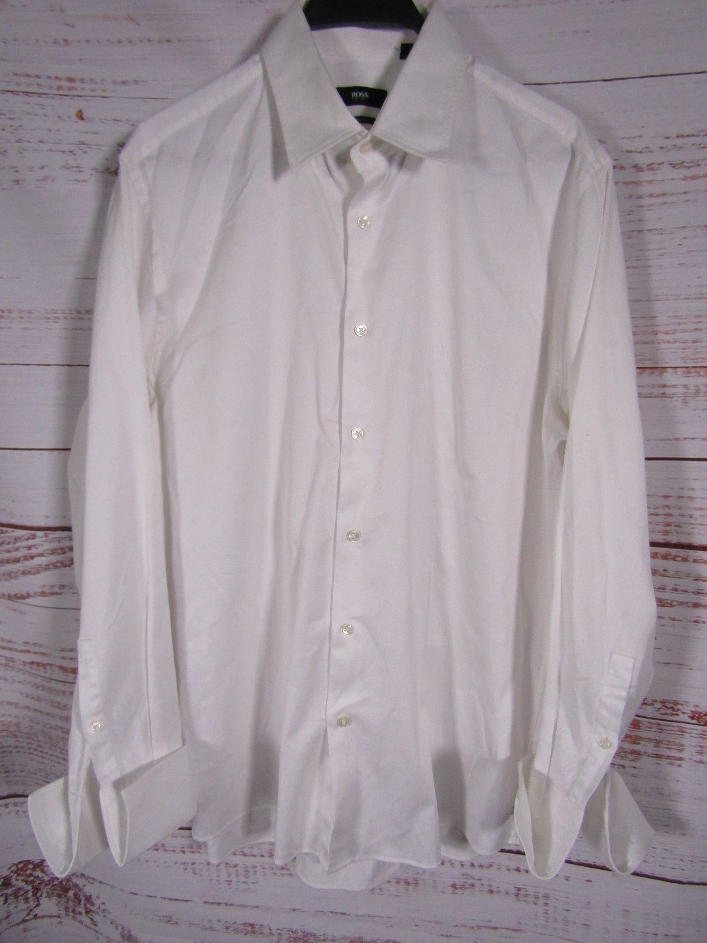 Hugo Boss Lawrence Men's White Long Sleeve French Cuff Shirt Size 16.5