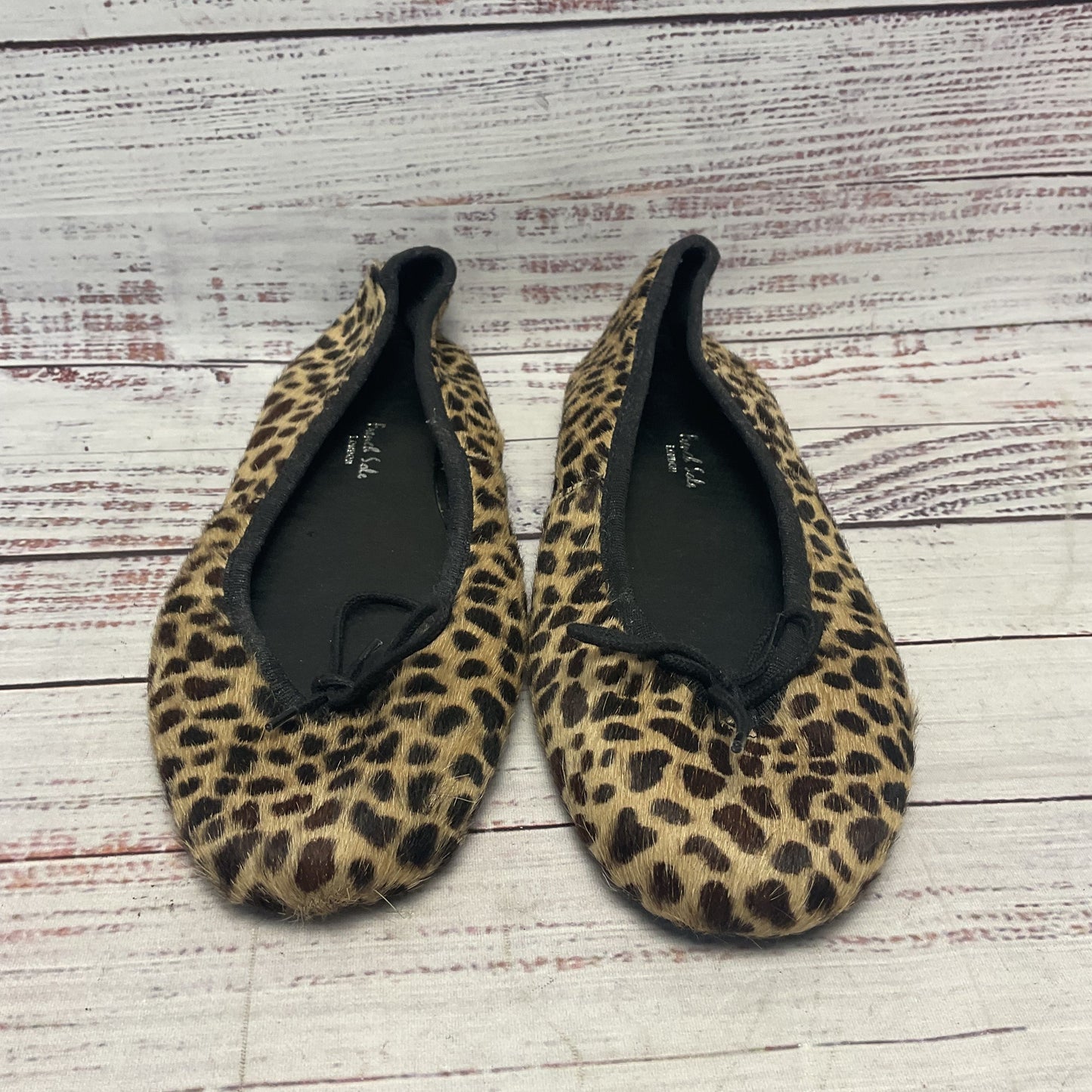 French Sole Leopard Pattern Pony Hair Ballet Flats Shoes Women Size 7