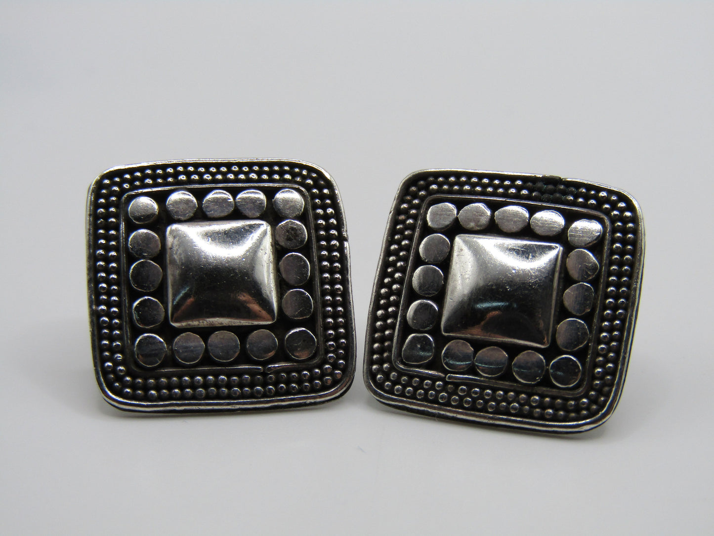 Vintage Sterling Silver Square Dot Stud Earrings