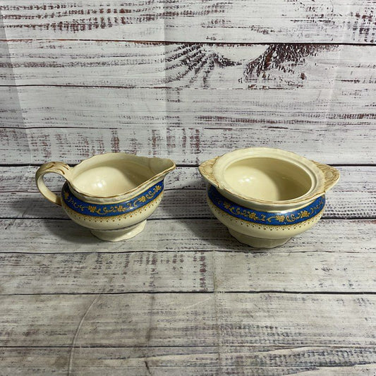 VTG. Myott Powder Blue 2 Pc. Staffordshire Porcelain Cream & Sugar Set 5681