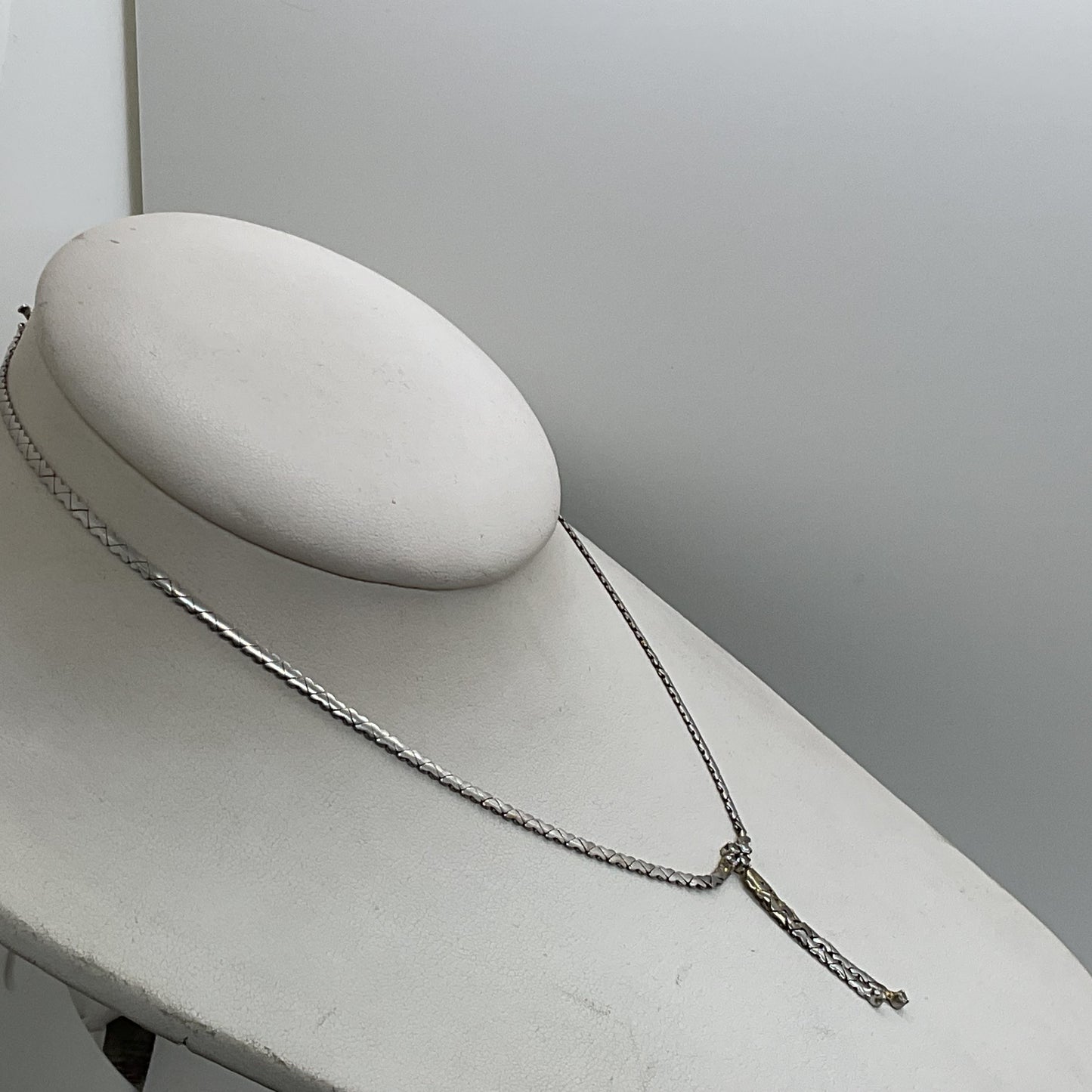 14K White Gold & Diamond Y Drop Heart Linked Chain 15.25" Necklace- 8.64g