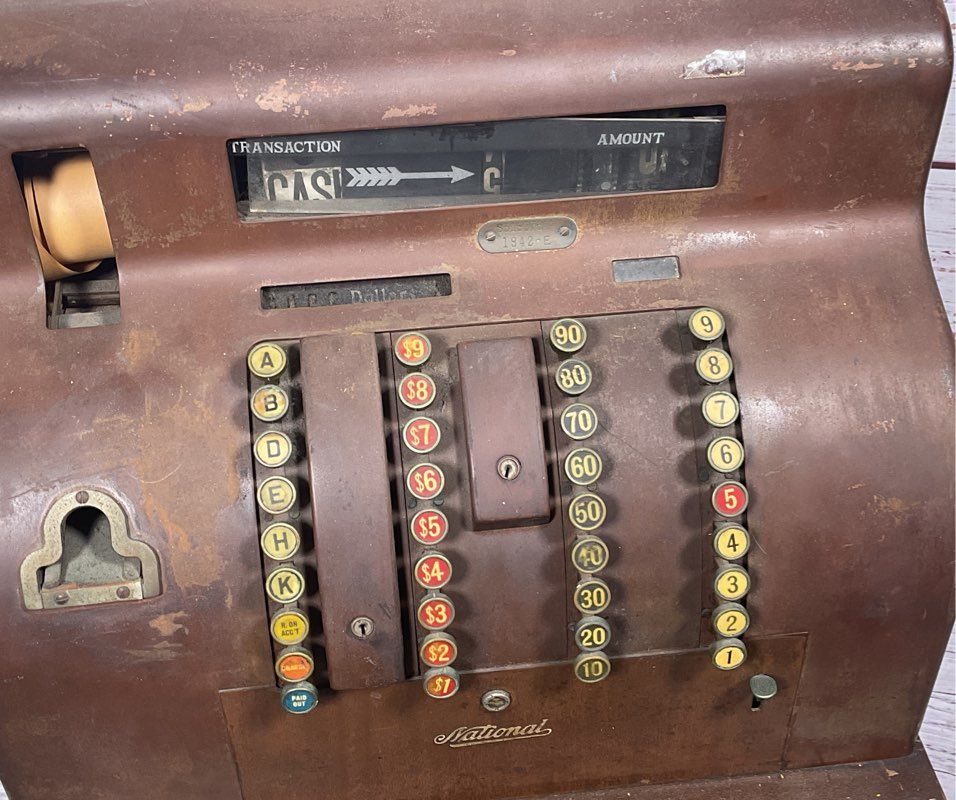 National Company Vintage Antique 21" Tall Cash Register Brown