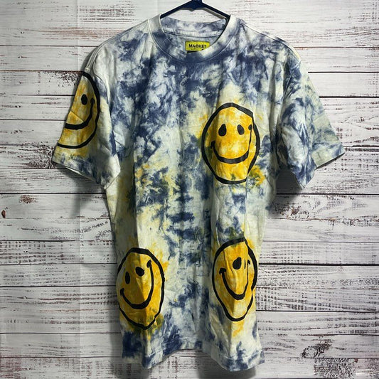 Chinatown Market Smiley Yellow Blue Sun Dye Short Sleeve Tie Dye T-shirt sz S