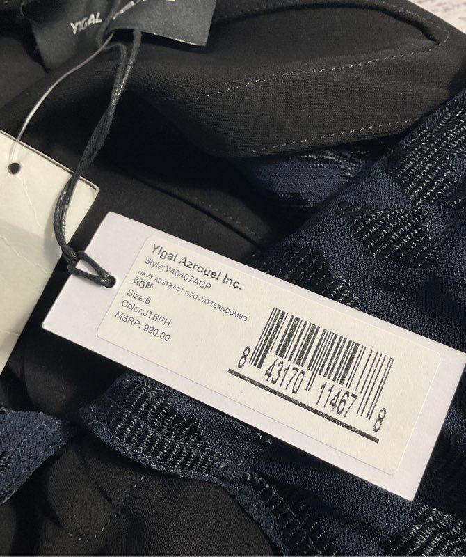 NEW Yigal Azrouel Black Dress Navy Abstract Geo Pattern Combo Dress Size 6