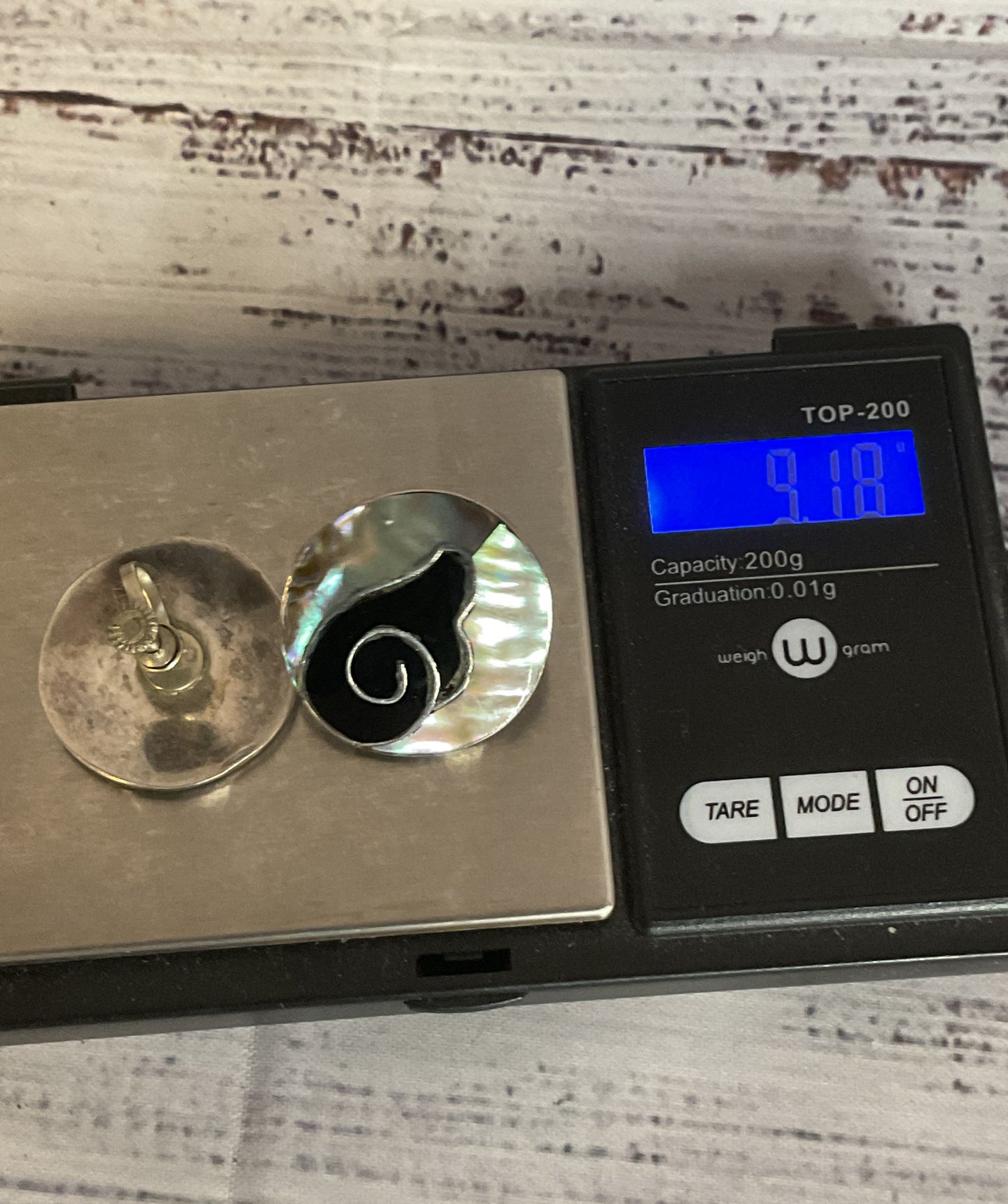 Mexico Sterling Silver Vintage Screw Back Abalone Earrings