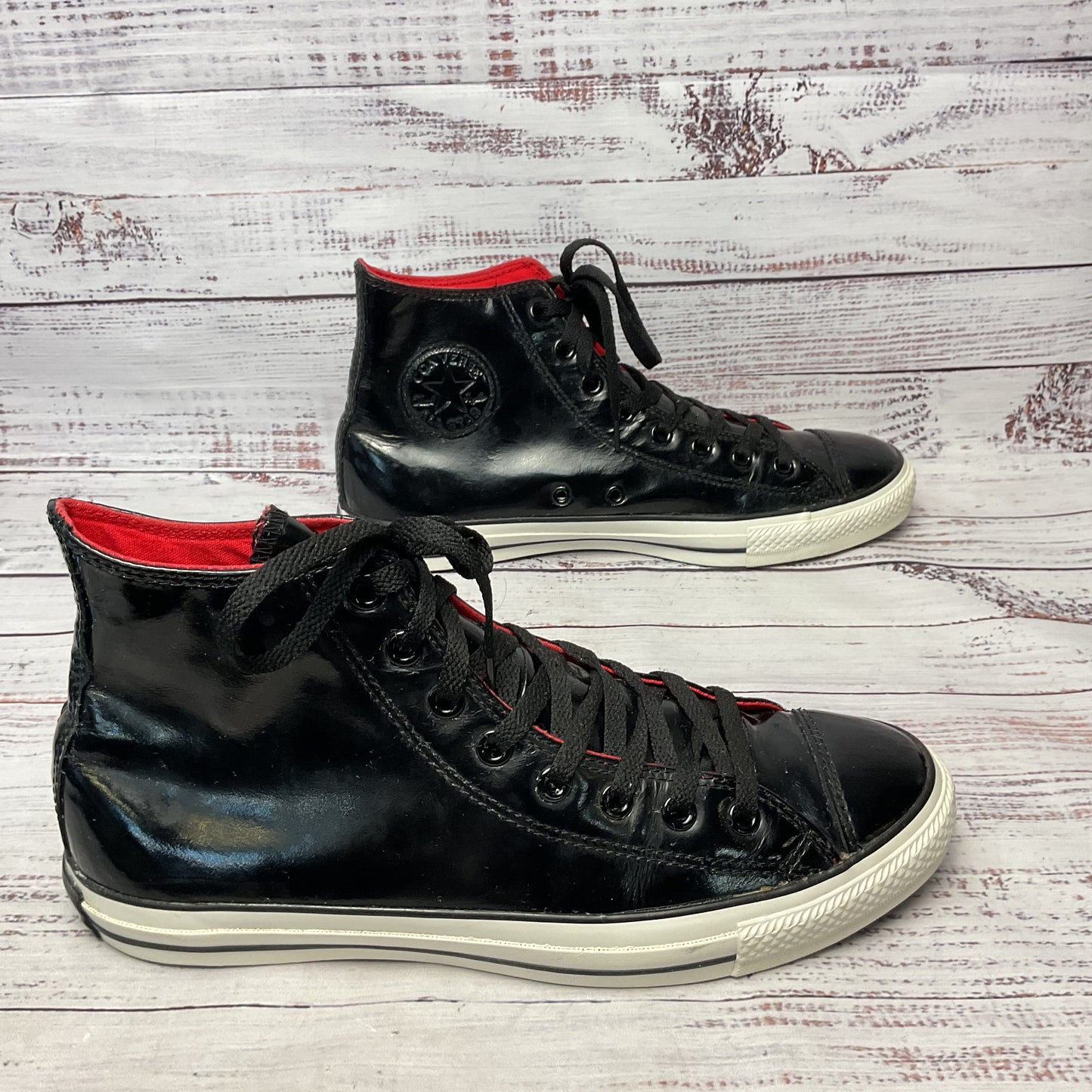 Converse Black Patent Leather High Top Sneaker Casual Shoe Men Size 9.5
