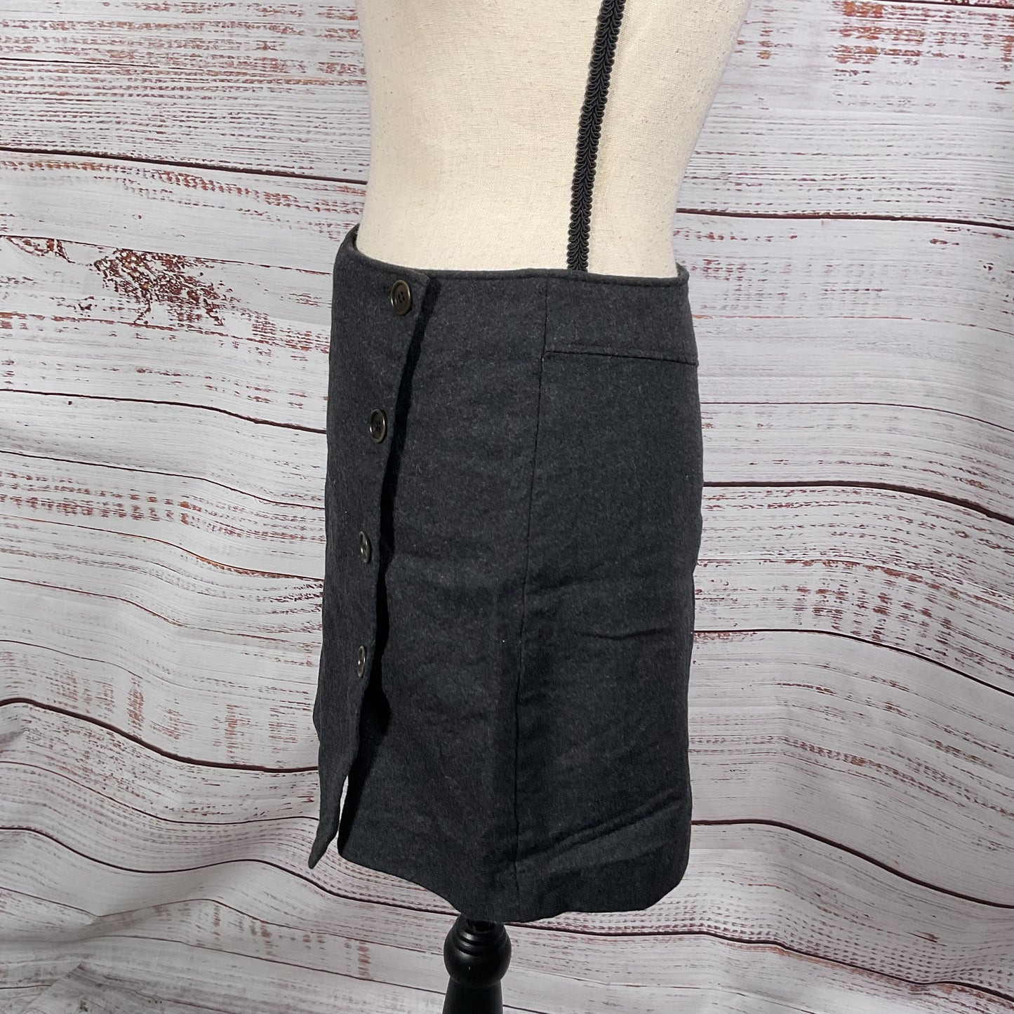 Sisley Dark Grey Wool Blend Asymmetrical Button Up Skirt - Size 44 US8