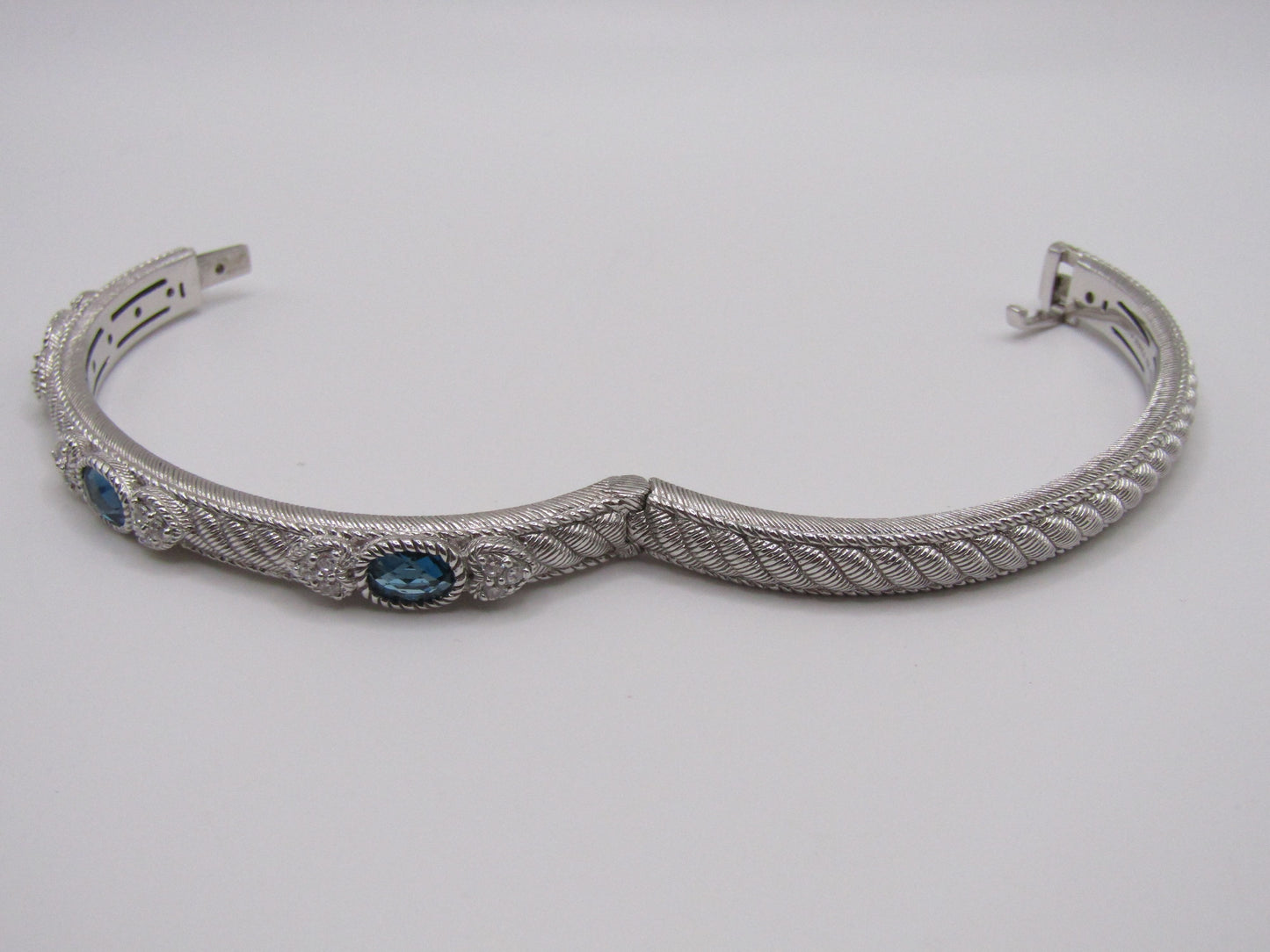Judith Ripka Sterling Silver Blue Topaz Heart Cable Bangle Bracelet