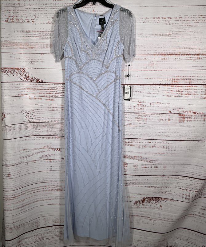 NWT Adrianna Papell Light Blue Beaded Long Gown Size 6 Retail $329