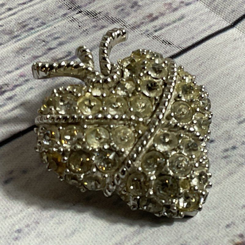 JOMAZ Joseph Mazer Silver Tone & Rhinestone Strawberry Brooch- 1.75"