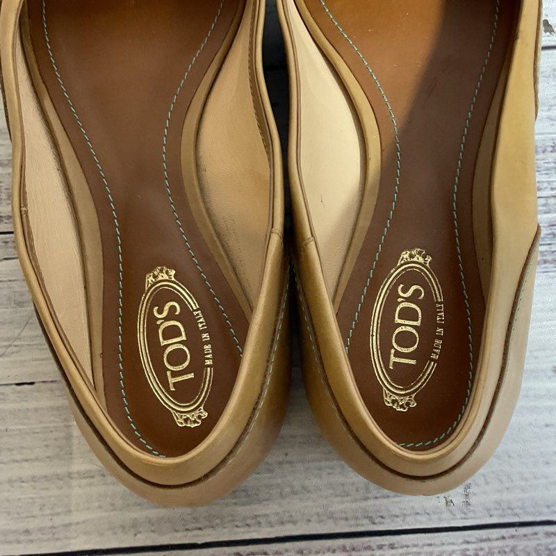 TOD'S Women's Tan Peep Toe Bow Flat Shoes-SZ 36.5