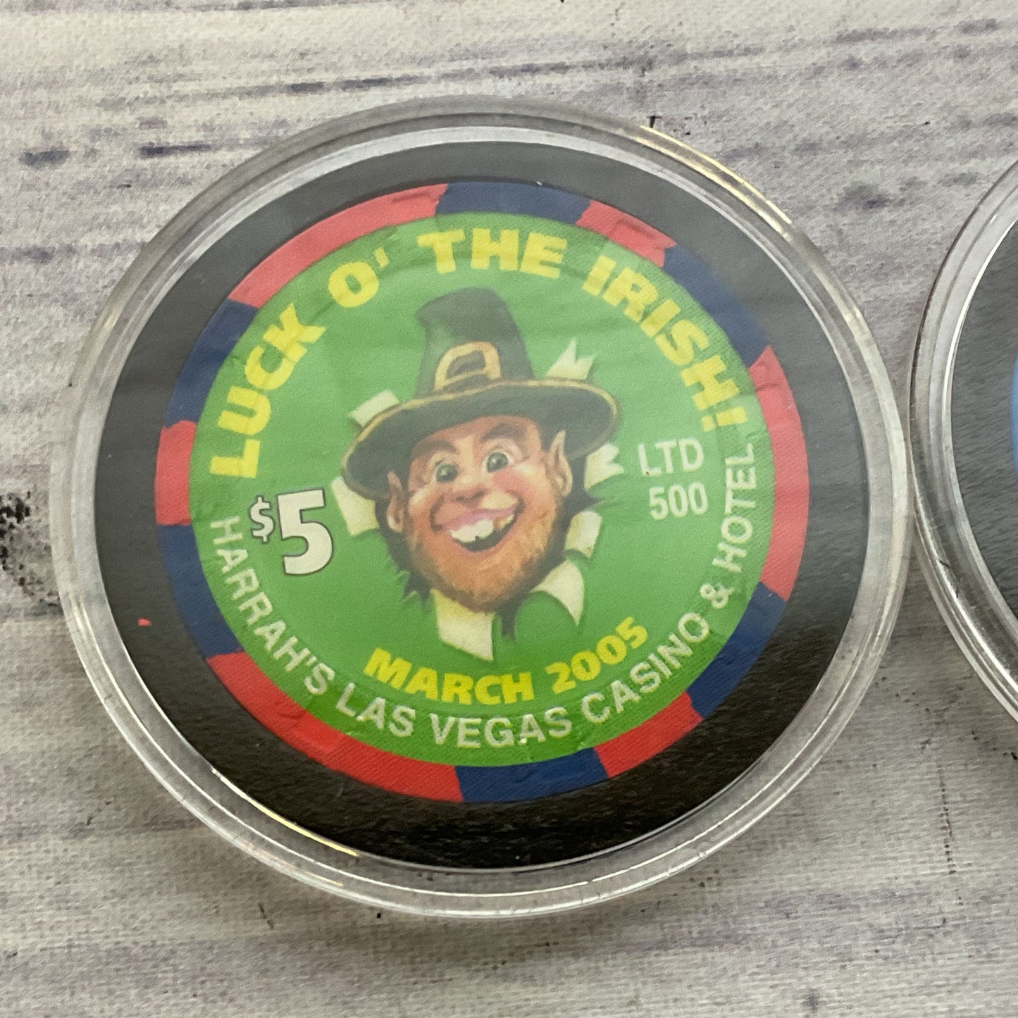 Set of 2 Las Vegas HARRAH'S Casino $5 Limited Edition Irish Poker Chips