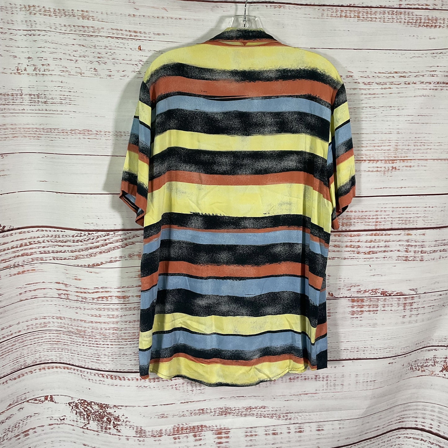 Hugo Boss Yellow Red Black Stripe Button Up Short Sleeve Jacket - Size L