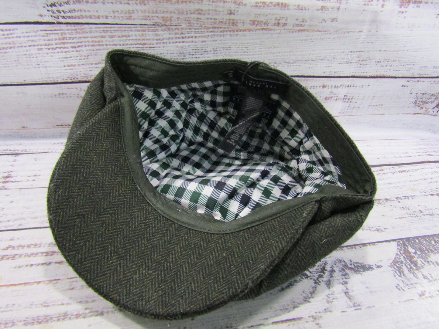 Ted Baker Olliii Men's Green Wool Blend Herringbone Baker Boy Cap Size S/M