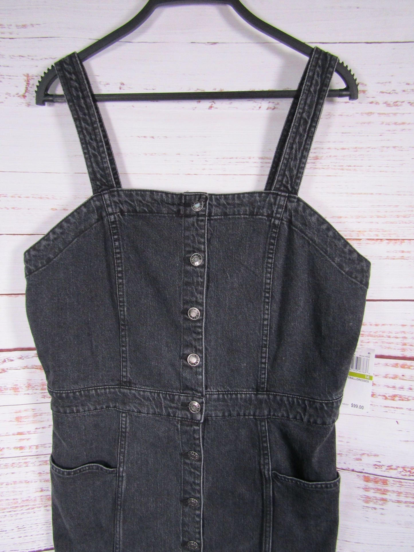 Oat Women's Black Denim Overall Dress Size 14