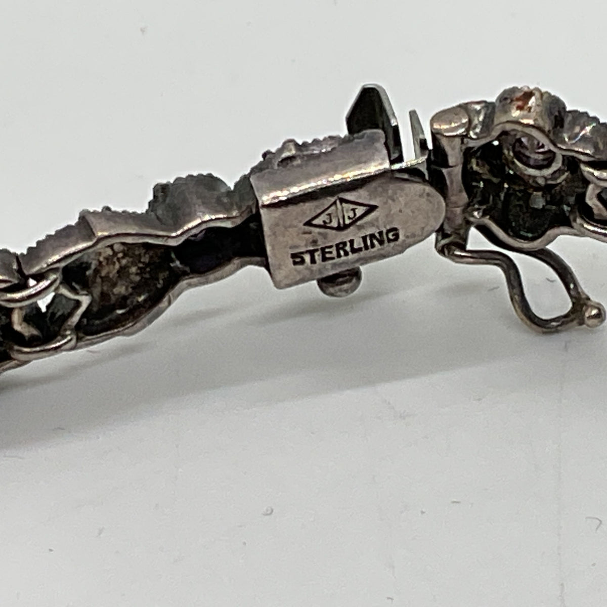 VTG. JUDITH JACK Sterling Silver Amethyst and Marcasite Link 8" Bracelet- 22.51g