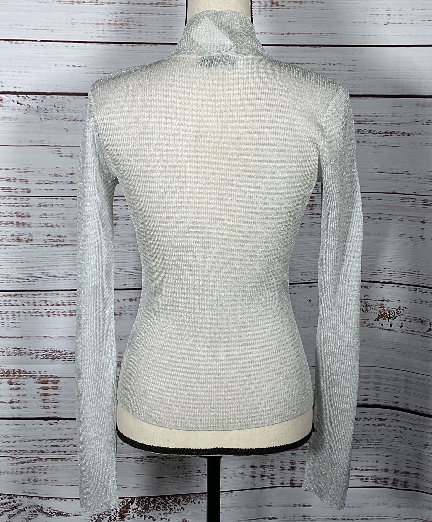 Rag & Bone Raina Lurex Striped Turtleneck Sweater Silver S