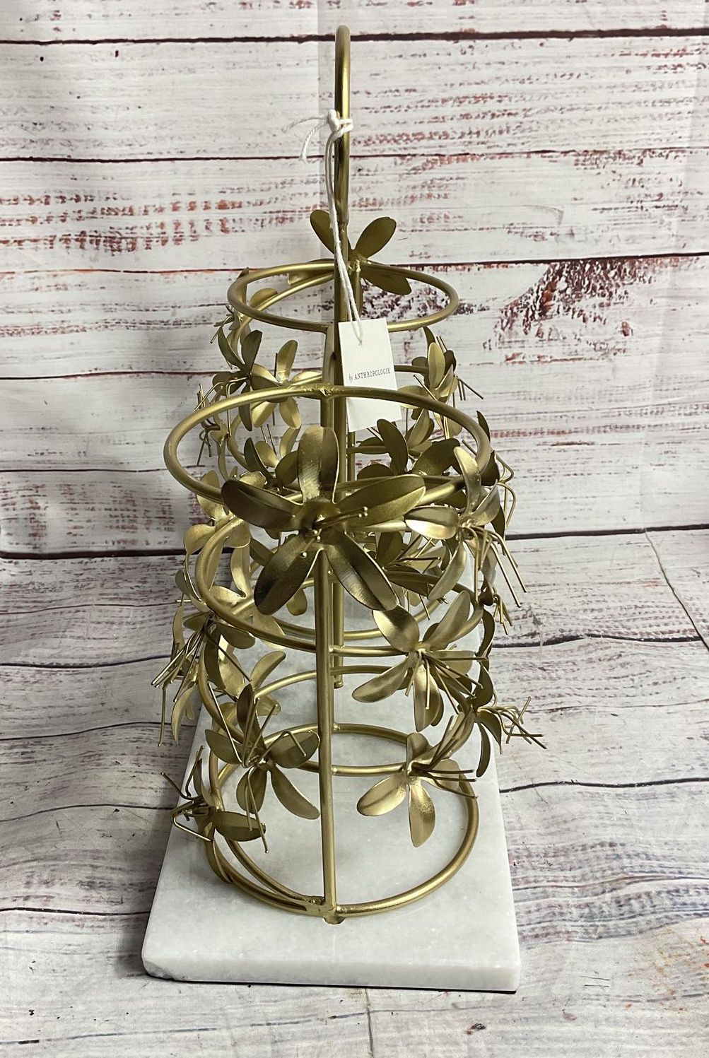 Anthropologie Floral Wine Bottle Caddy Brass