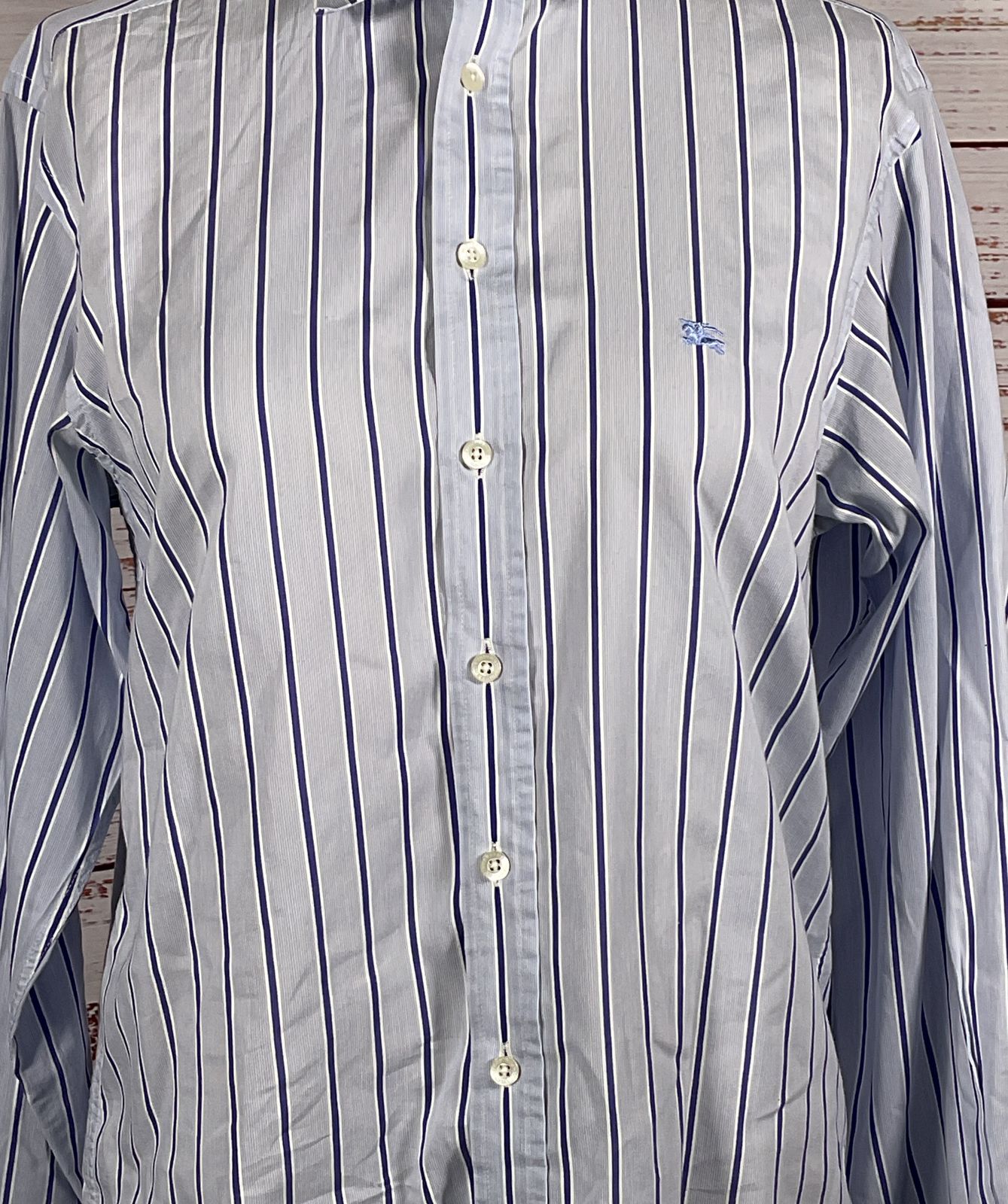 Burberry Striped Long Sleeve Dress Shirt Blue S