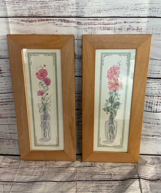 Cosmos & Gerbera Flowers in Jars Framed Print Signed by Sarah Malin