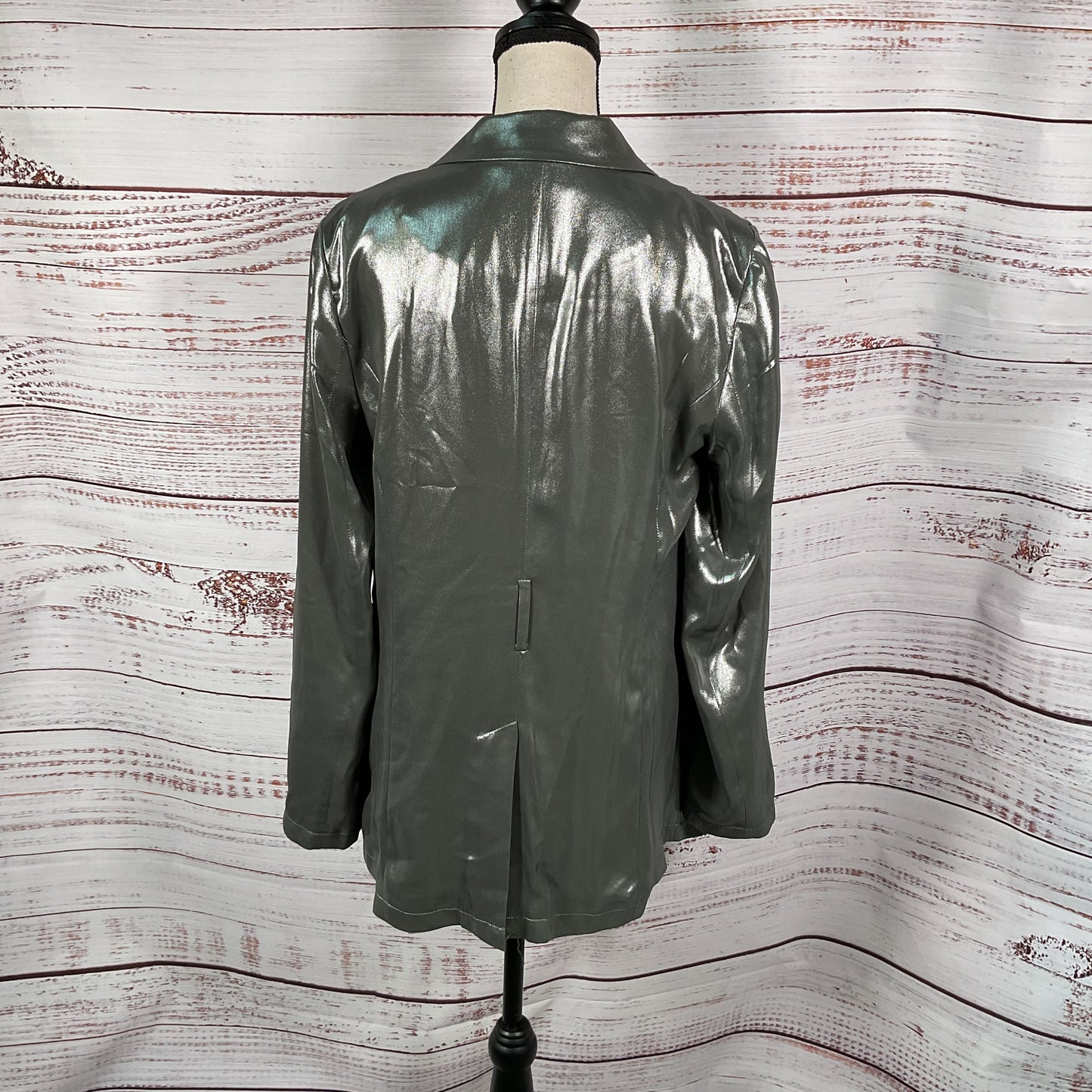Maeve Anthropologie Zada Metallic Silver Gunmetal Green Blazer Jacket - Size 10