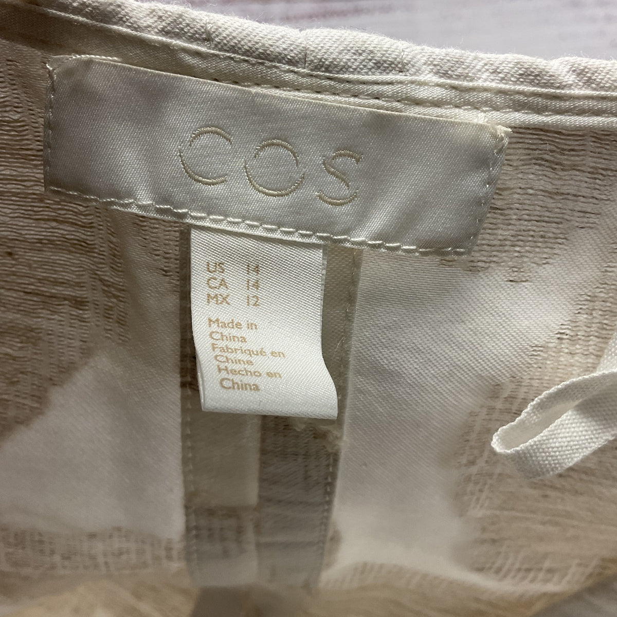 COS White Jacquard Short Sleeve V-Neck Dress - Size 14